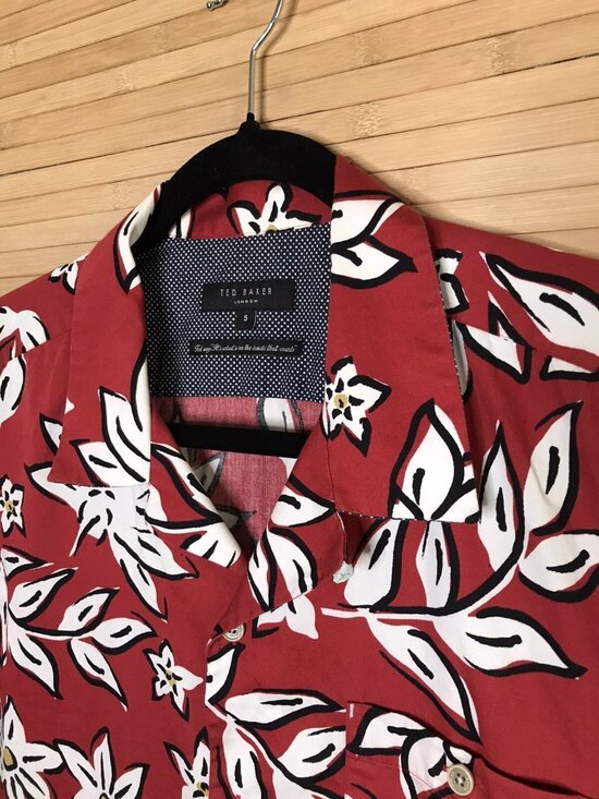 Ted Baker Other - Ted Baker London Men sz 5 Large Hawaiian Floral Red Polka Dot Shirt Party Beach